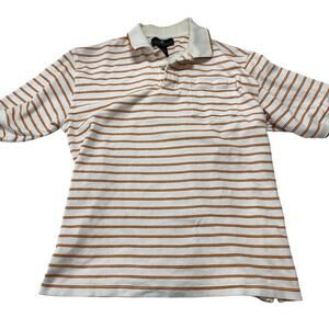 Consensus Polo Shirt Men XLT Orange White Striped Short Sleeve STAIN COLLAR